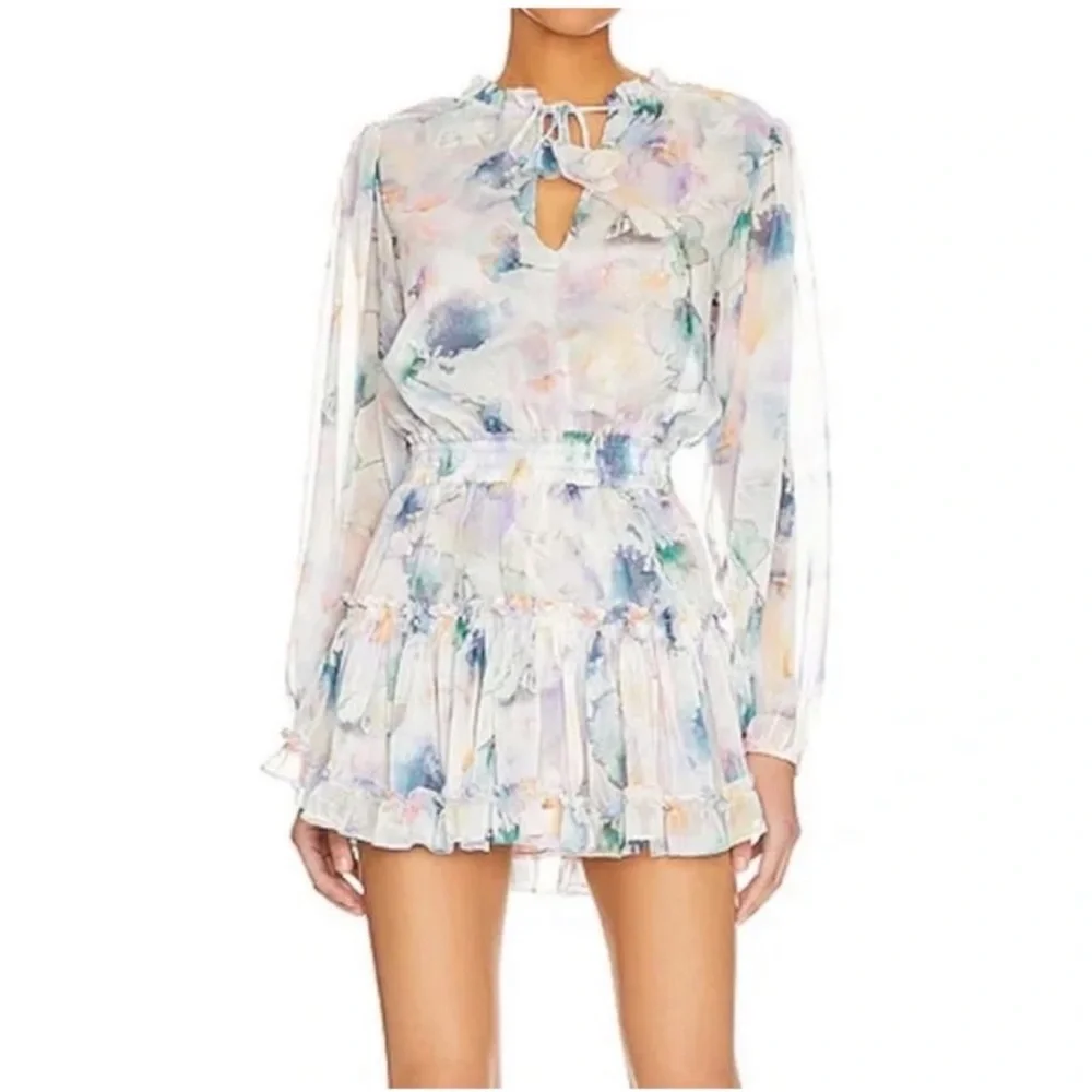 NWT MISA Lorena Split-Neck Printed
Chiffon Mini Dress - Picture 5 of 8